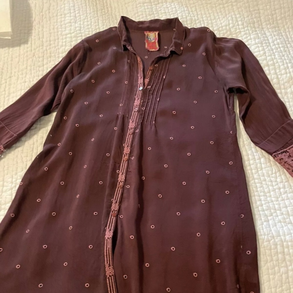 JOHNNY WAS LOng Sleeve Embroidered Blouse,XS